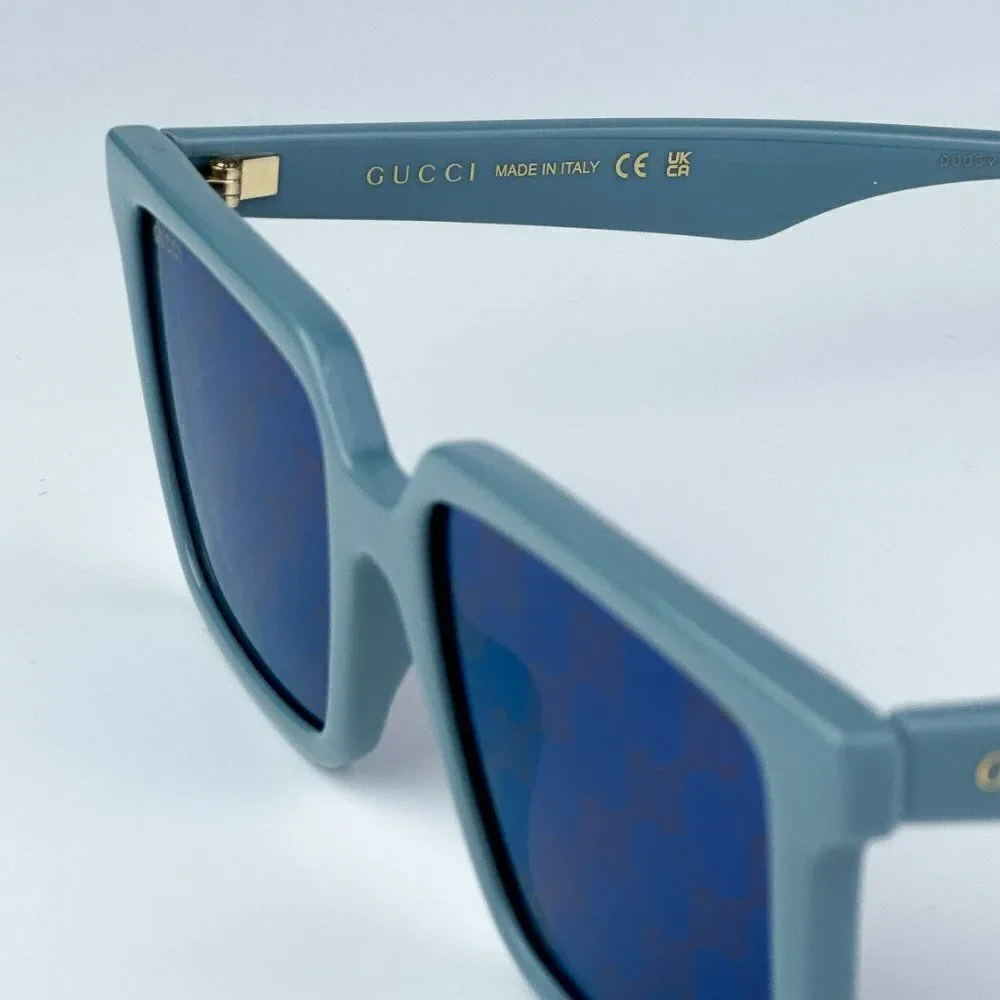 NEW Gucci GG1540S 003 Light Blue Violet Logo Mirrored Men Square 55mm Sunglasses